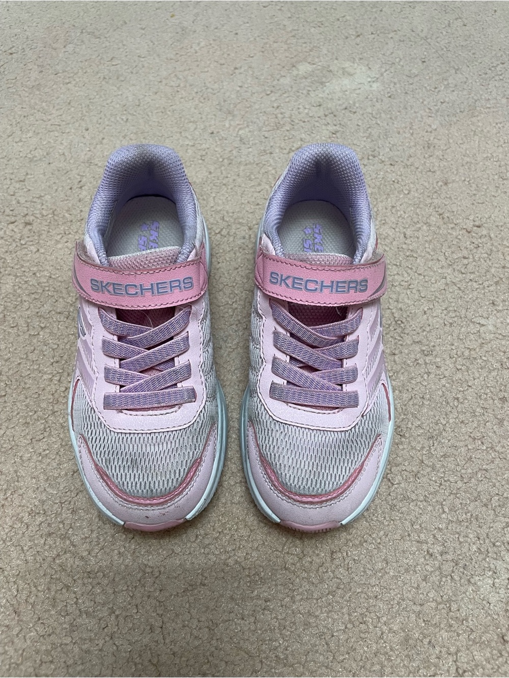 Skechers Girls' Light Pink and Lavender Athletic Sneakers(size:13)
